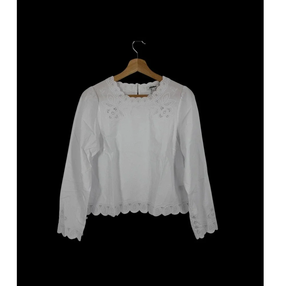 Madewell Embroidered Puff-Sleeve Top in Poplin White Small NEW